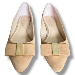 Kate Spade New York Tan Suede Pointed Toe Flats with Bow Detail Womens Size 6.5M